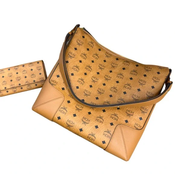 MCM Klara Visetos Medium Bag with Matching Wallet Cognac - Picture 1 of 9